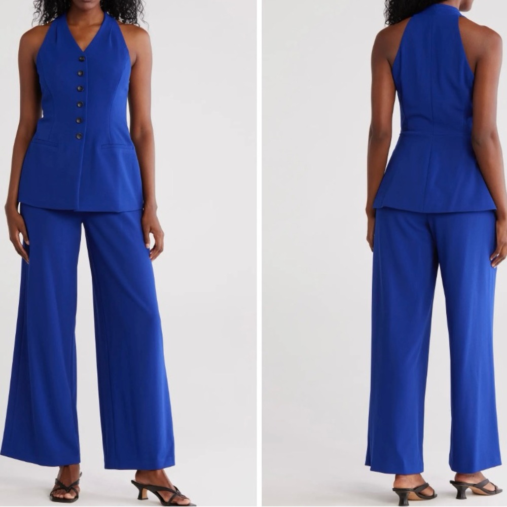 NWT Calvin Klein Royal Blue Vest Jumpsuit Halter Pantsuit